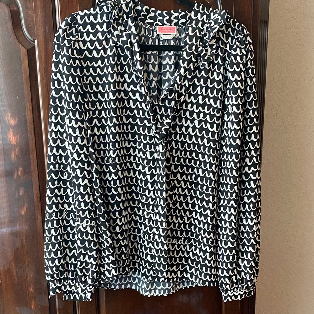 Kate Spade Black and White Wave Blouse